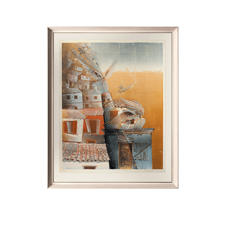 A frame with a painting that has been digitized