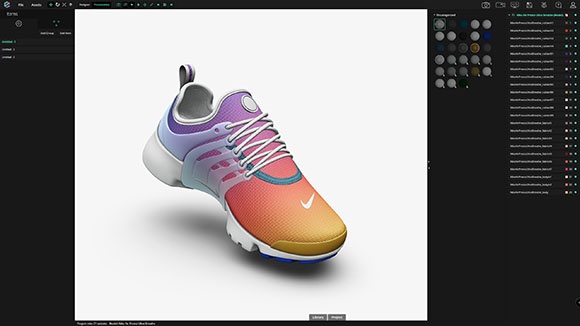 3D model of Nike shoe model displayed in Eberus software interface