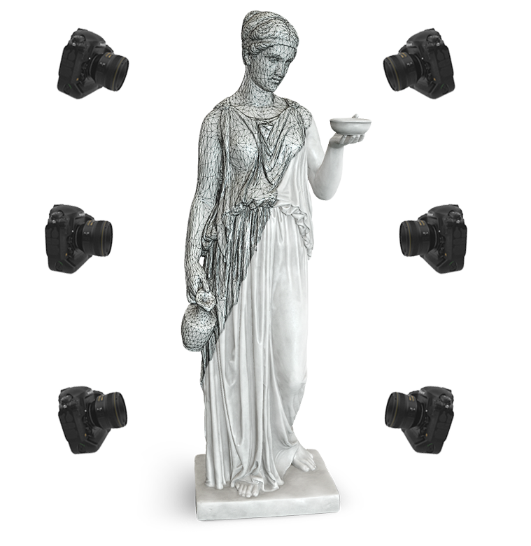 A digital double of a woman statue that has been digitized with photogrammetry