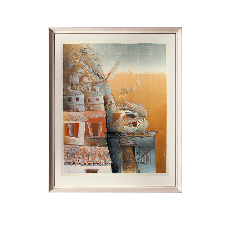 A frame with a painting that has been digitized